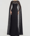 Black Beaded Cape Sleeve Mermaid Formal Evening Gown