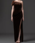 One Shoulder Brown Velvet Mermaid Evening Dress With High Side Slit