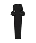 Black Square Neck Maxi Formal Gown With Statement Bow Bell Sleeves