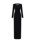 Black Long Sleeve High Neck Maxi Evening Gown With Pink Crystal Embellishments
