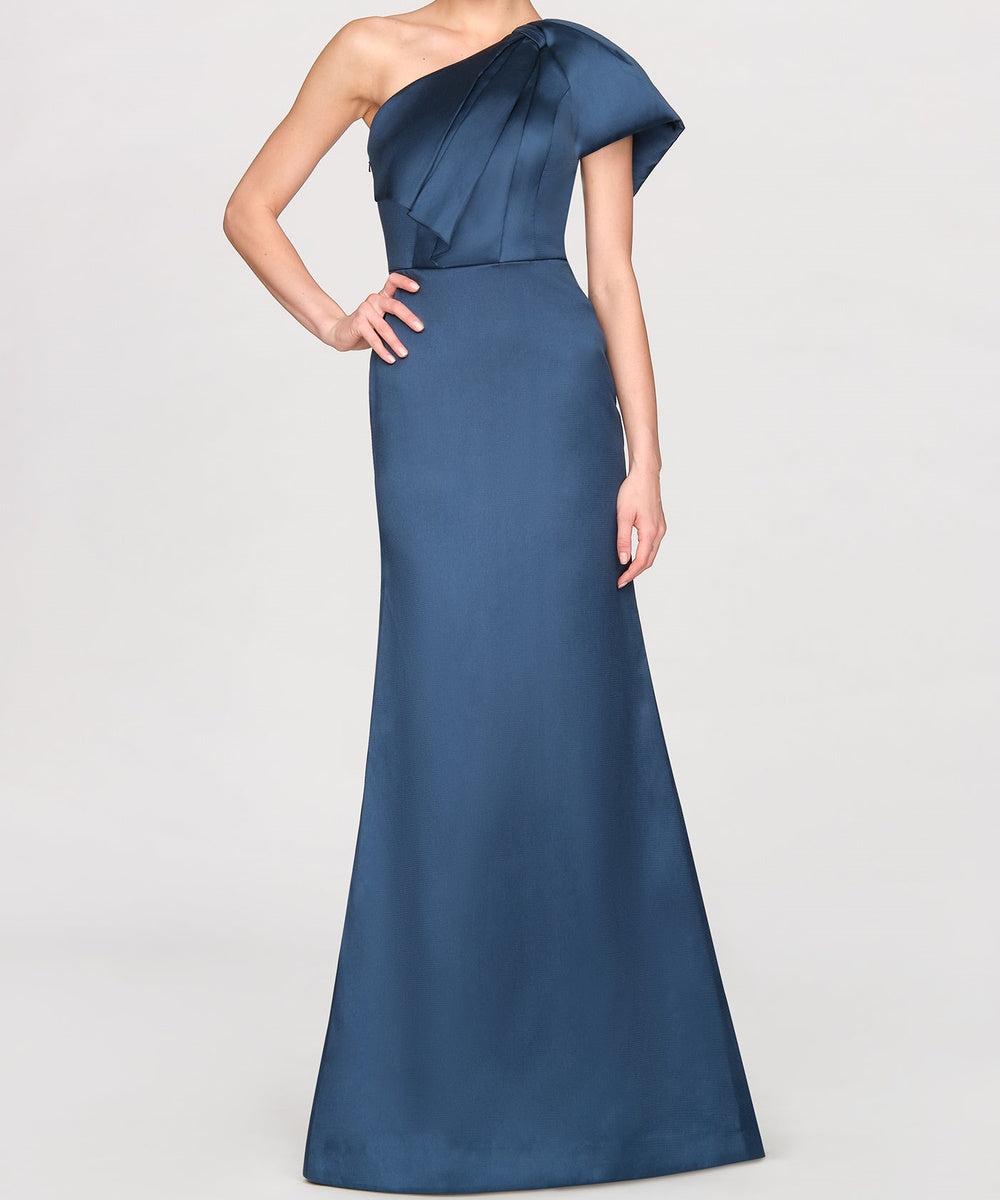 One Shoulder Bow Satin Mermaid Long Evening Gown