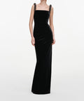 Beaded Strap Square Neck Black Velvet Mermaid Evening Gown with Back Slit