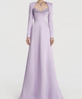 Lavender Long Sleeve Corset Beaded A-Line Formal Evening Gown