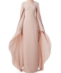 Dusty Pink V-Neck Cape Sleeve Lace Back Formal Maxi Gown