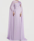 Lilac Cape Sleeve Beaded Floral Cutout Formal Evening Gown