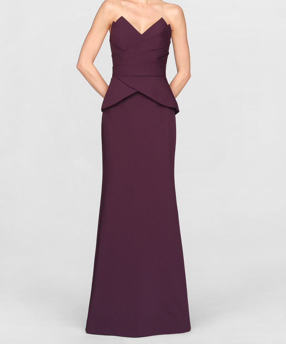Strapless V Neck Peplum Mermaid Formal Evening Gown