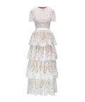 White Short Sleeve Tiered Lace Maxi Dress