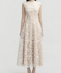 Sleeveless 3D Floral Lace Midi Formal Dress