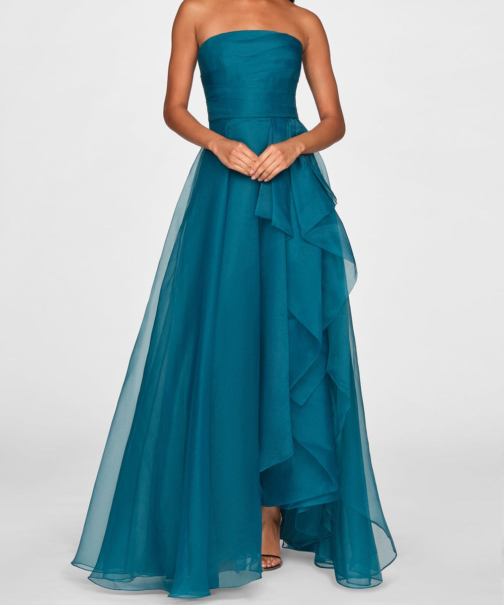Strapless Ruched Organza A-Line Evening Gown