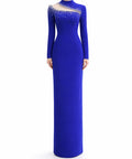 Royal Blue Cutout Neck Rhinestone Long Sleeve Mermaid Maxi Evening Gown