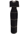 Black Cape Sleeve Beaded Column Maxi Evening Gown