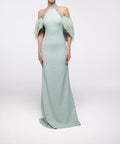 Mint Green Halter Off Shoulder Feather Beaded Mermaid Evening Gown
