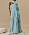 Strapless Draped Cape Sleeve Crepe Evening Gown