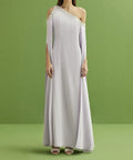 Lavender One-Shoulder Crystal Beaded Split Cape Sleeve Floor-Length Evening Gown