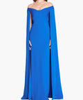 Bright Blue Off The Shoulder Cape Sleeve Sheath Formal Gown