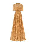 Golden Lace Cape Sleeve Maxi Formal Evening Gown