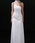 White Strapless Asymmetric Neckline Beaded Waist Formal Maxi Gown