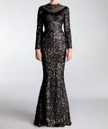 Black Long Sleeve Beaded Sequin Mermaid Evening Gown