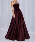 Burgundy Strapless Velvet & Satin Ball Gown with Rhinestone Trim