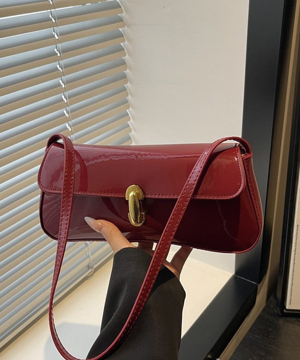 Glossy Patent Leather Minimal Baguette Shoulder Crossbody Bag
