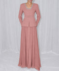 Dusty Pink Two-Piece Suit Style Evening Gown with Crystal Details