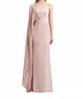 Dusty Pink Strapless Mermaid Maxi Gown with Pleated Chiffon Cape Sleeve
