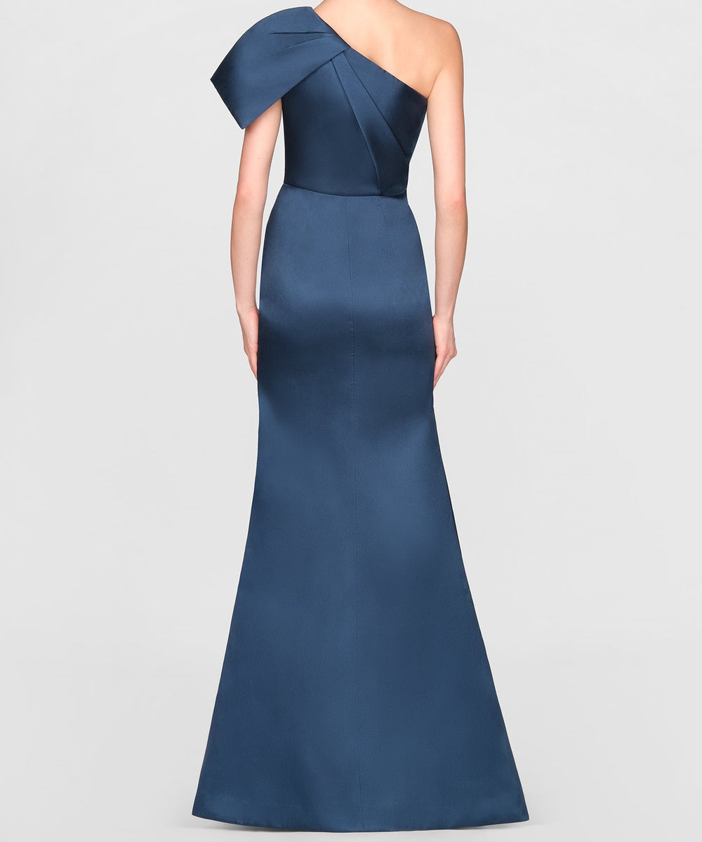 One Shoulder Bow Satin Mermaid Long Evening Gown