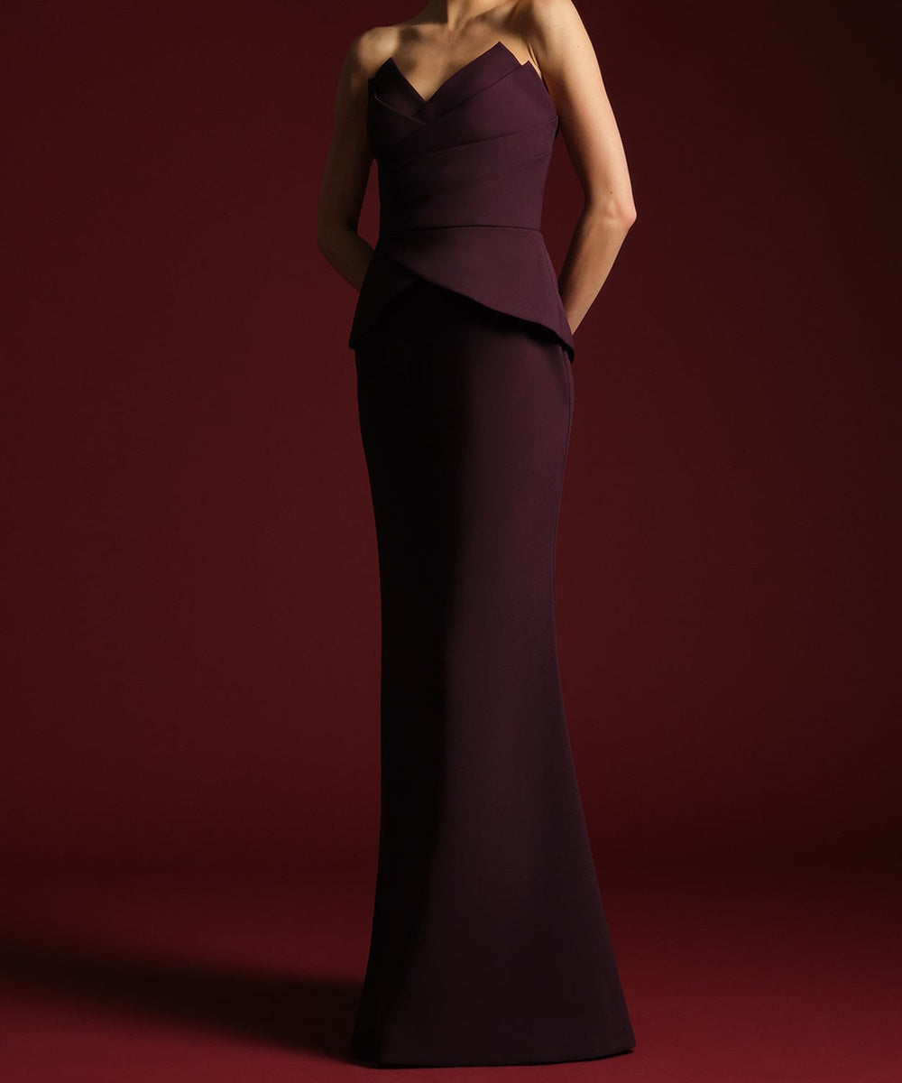 Strapless V Neck Peplum Mermaid Formal Evening Gown