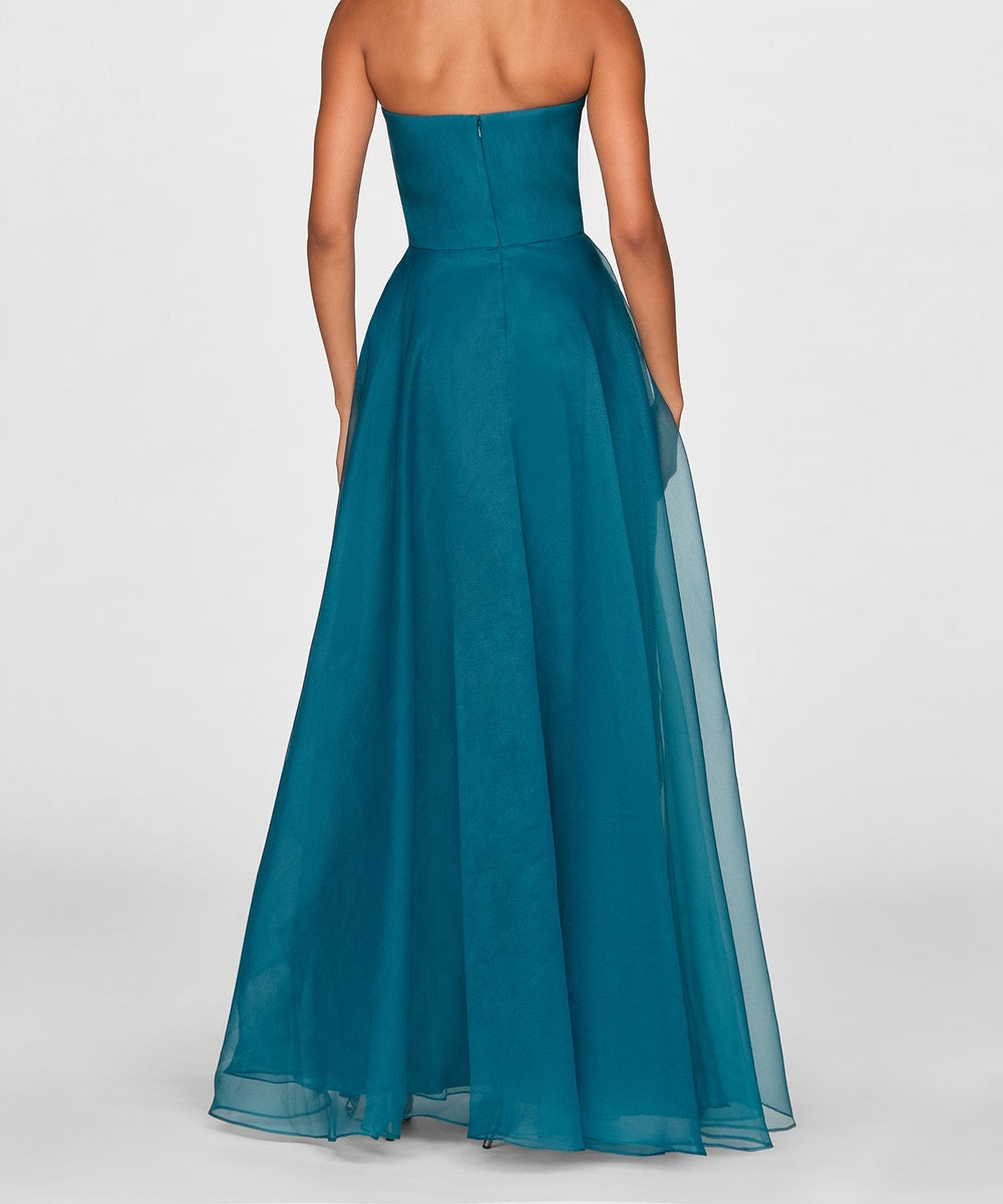Strapless Ruched Organza A-Line Evening Gown