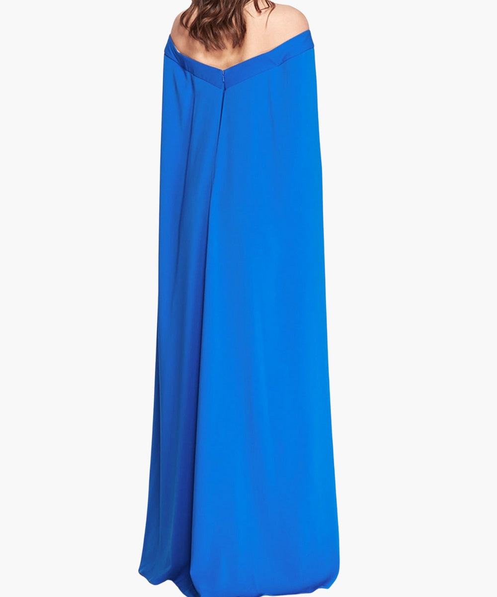 Bright Blue Off The Shoulder Cape Sleeve Sheath Formal Gown