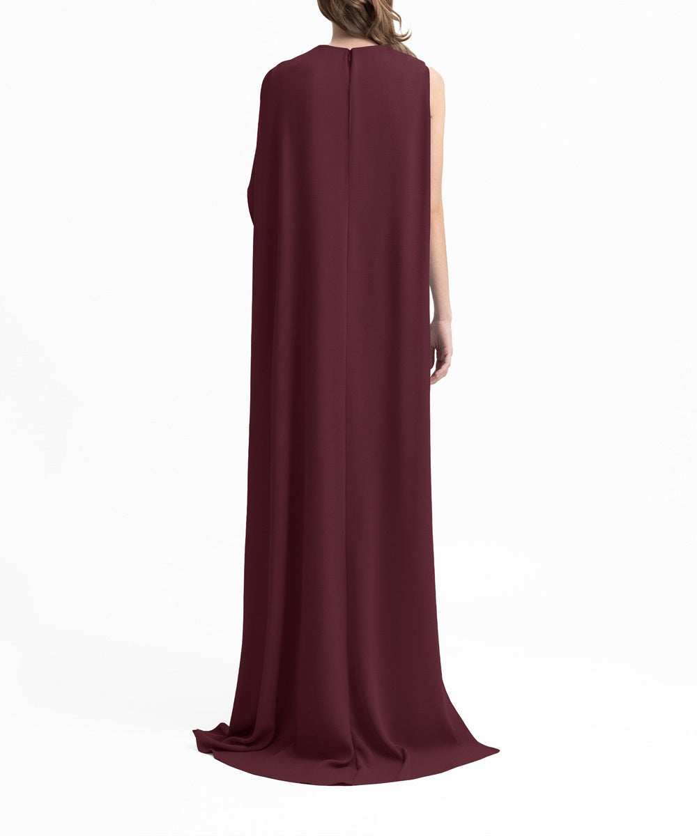 Burgundy High Neck Cape Sleeve Mermaid Evening Gown with Beaded Embroidery