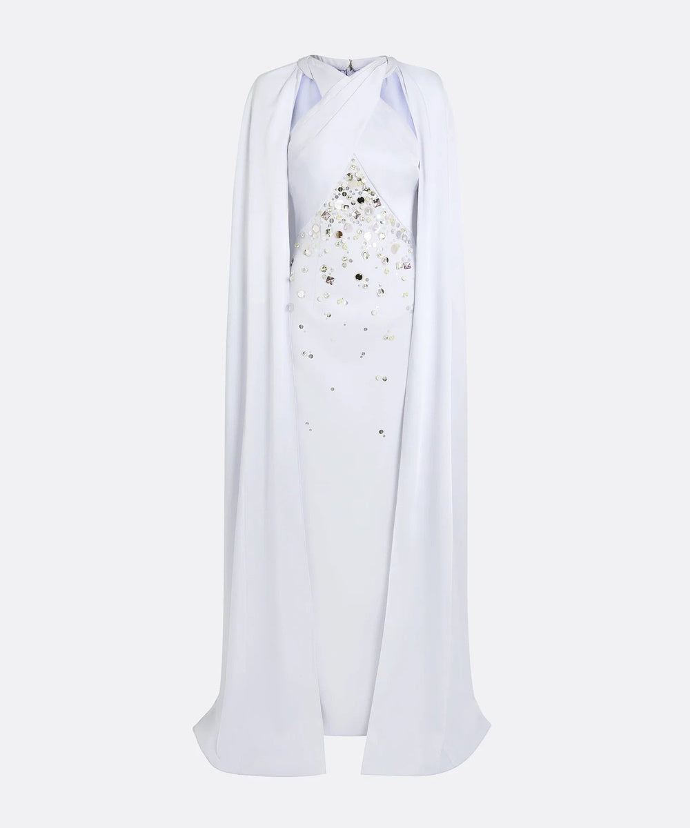 Halter Cape Sleeve Mermaid Evening Gown With Beaded Embellishment