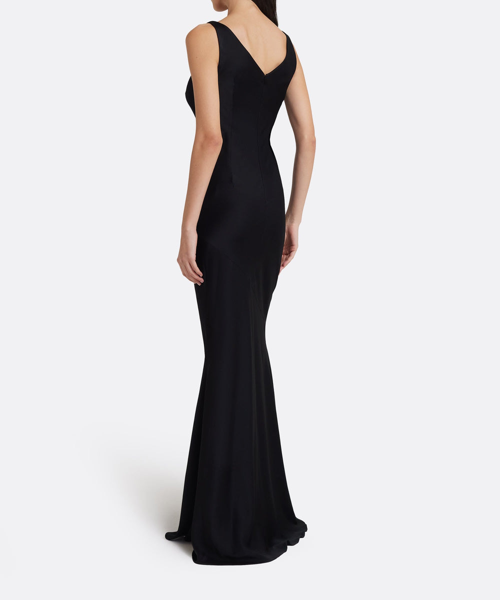 Black Sleeveless Beaded Mesh Illusion Mermaid Satin Evening Gown