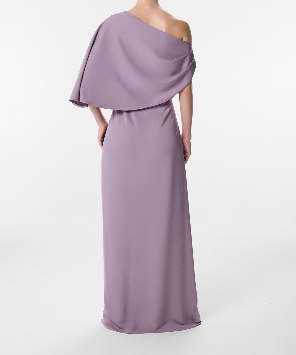 Dusty Lavender Asymmetric One Shoulder Draped Formal Maxi Dress
