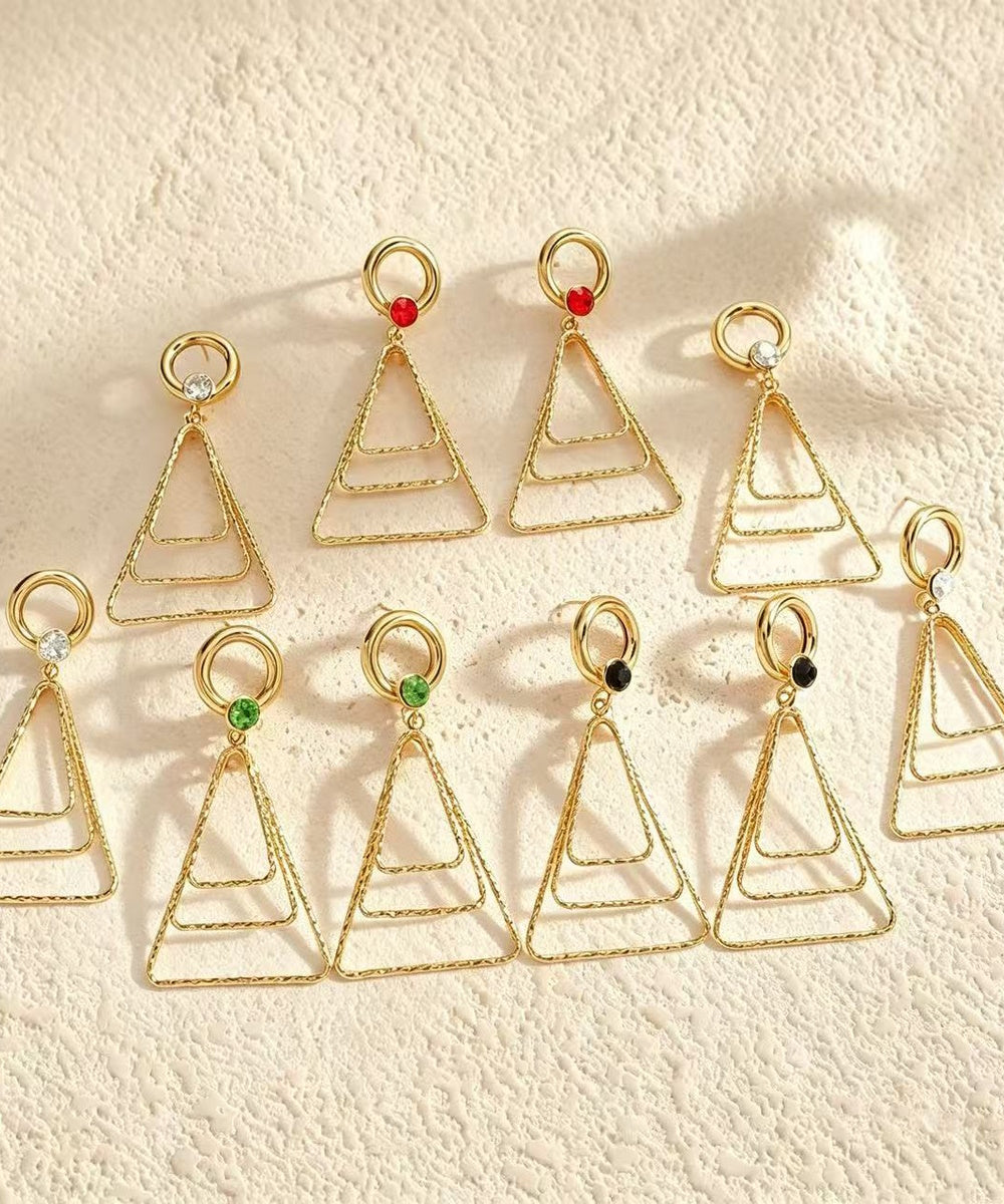 Multi Color Crystal Hammered Layer Triangle Geometric Gold Drop Earrings