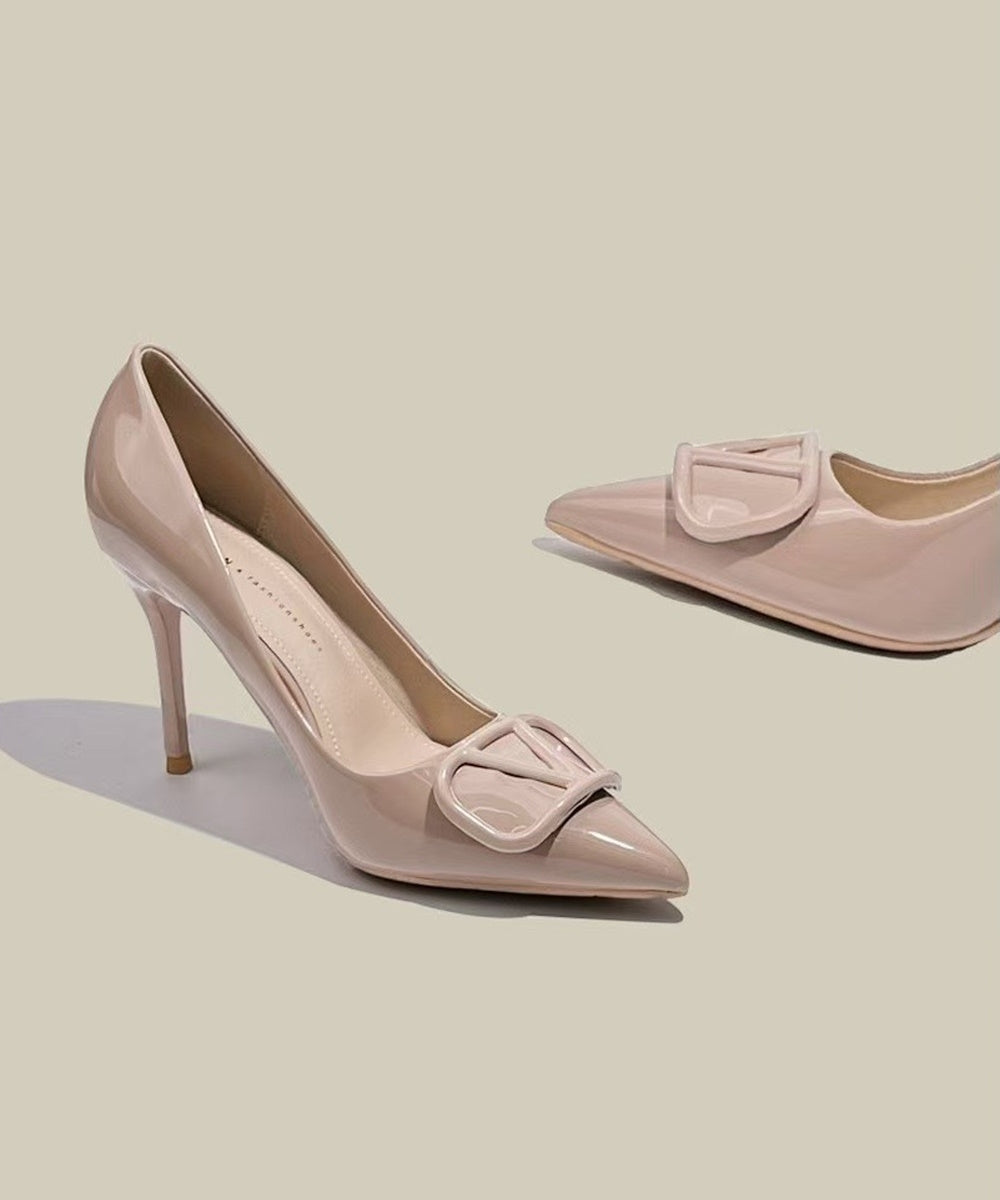 Patent Leather V Logo Pointed Toe Stiletto High Heel Pumps