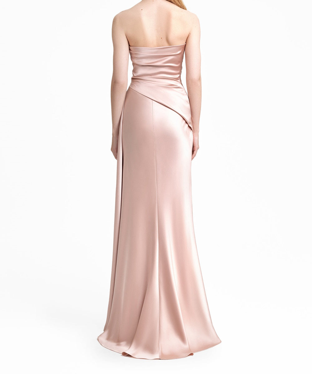 Dusty Pink Strapless Draped Satin Mermaid Evening Maxi Gown