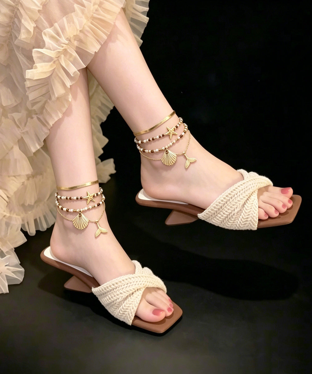 Boho 4 Layer Ocean Starfish Shell Mermaid Tail Beaded Ankle Bracelet Set
