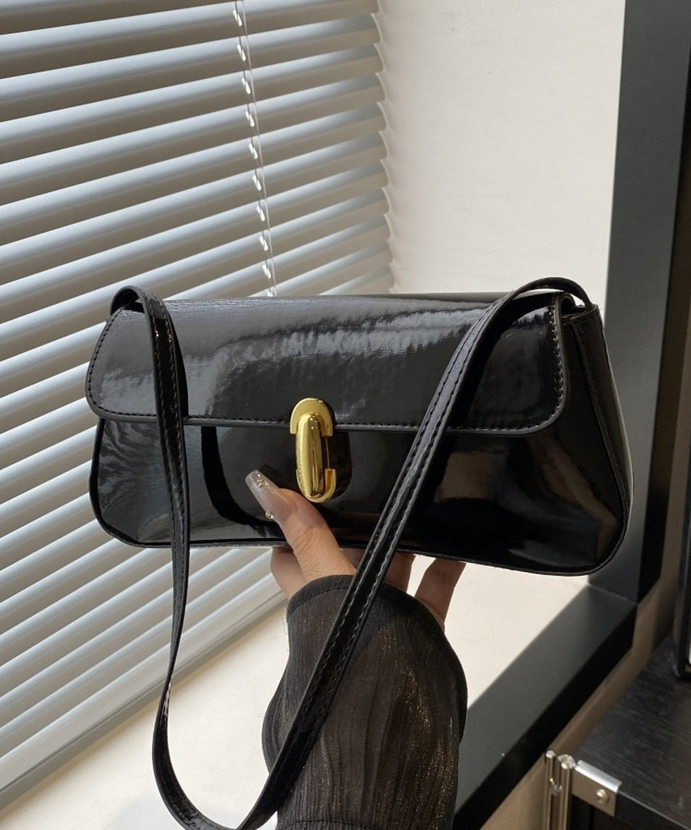 Glossy Patent Leather Minimal Baguette Shoulder Crossbody Bag
