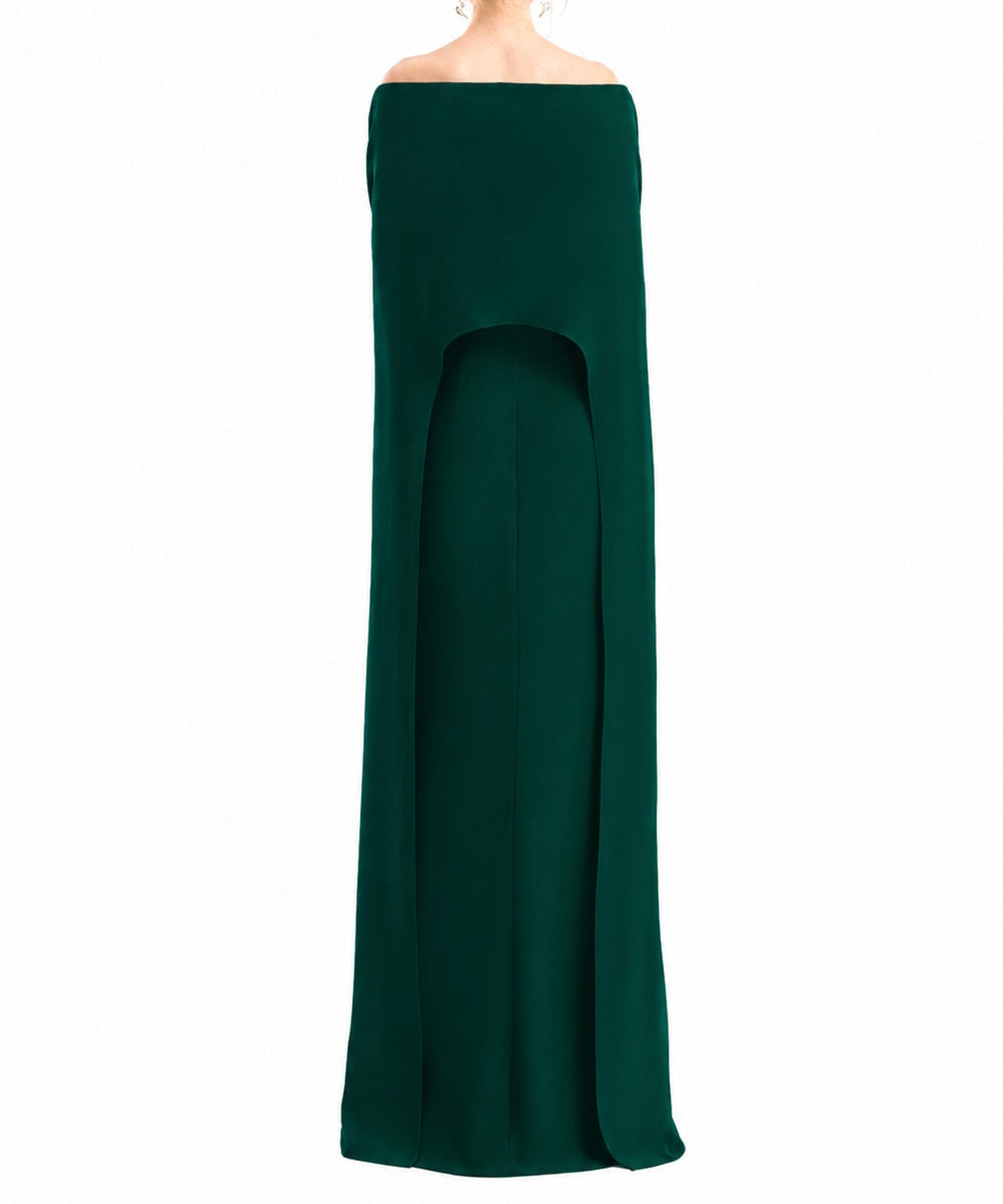 Emerald Green Off Shoulder Cape Sleeve Formal Maxi Gown