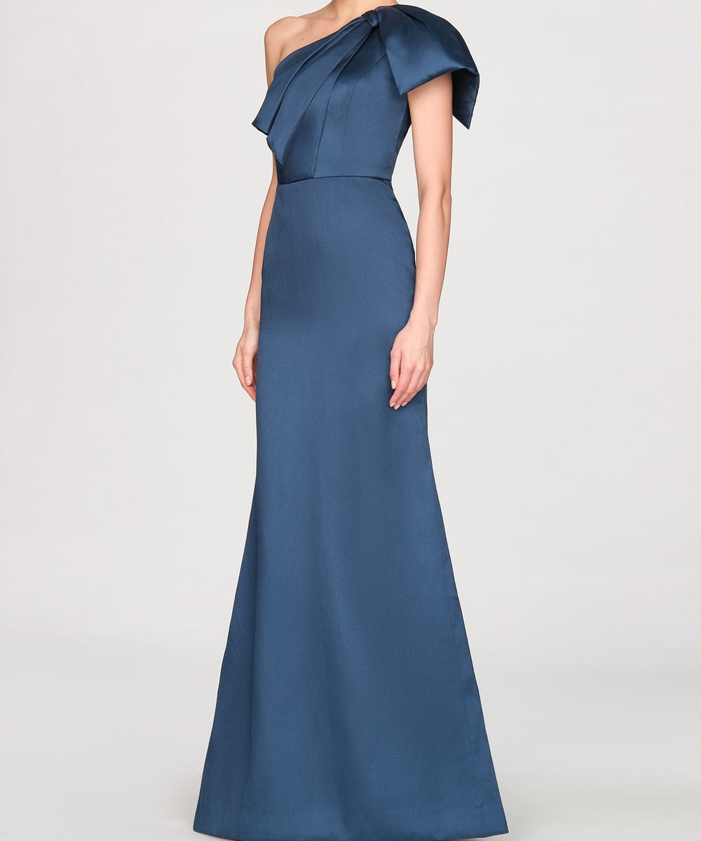 One Shoulder Bow Satin Mermaid Long Evening Gown