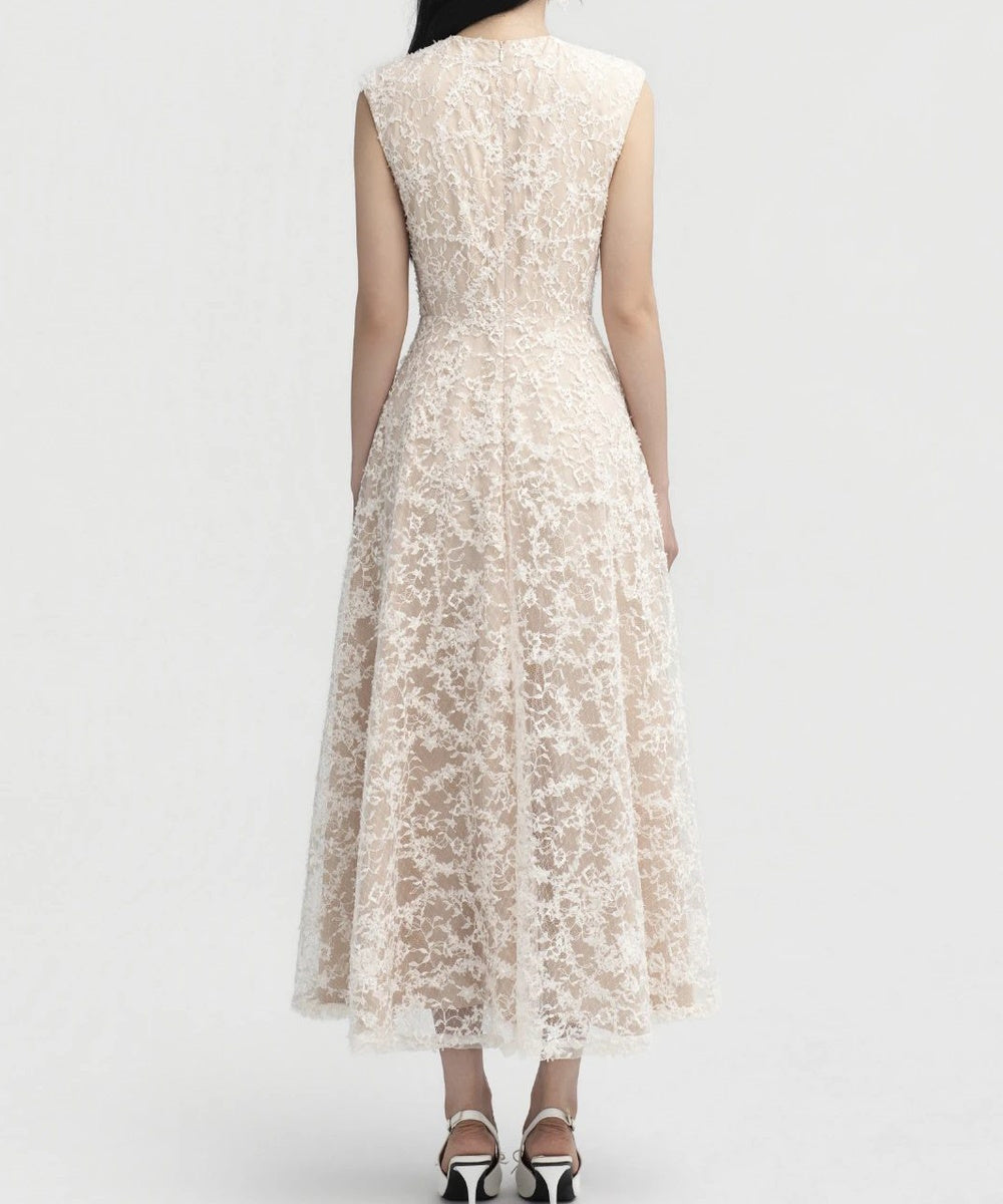 Sleeveless 3D Floral Lace Midi Formal Dress
