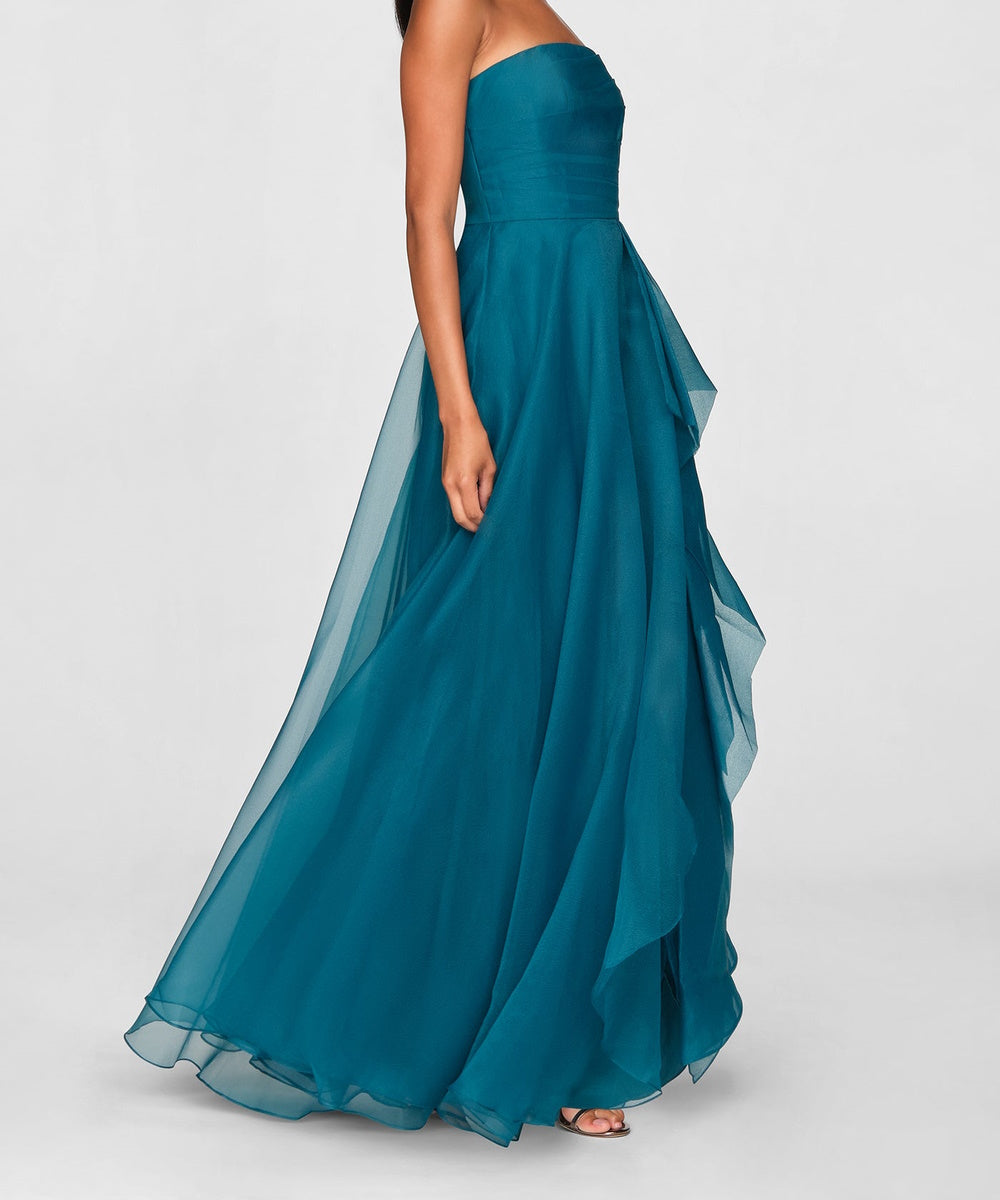 Strapless Ruched Organza A-Line Evening Gown