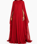 High Neck Flowy Chiffon Cape Sleeve Loose Maxi Evening Gown