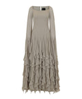 Taupe Square Neck Bell Sleeve Tiered Ruffle Chiffon Maxi Dress