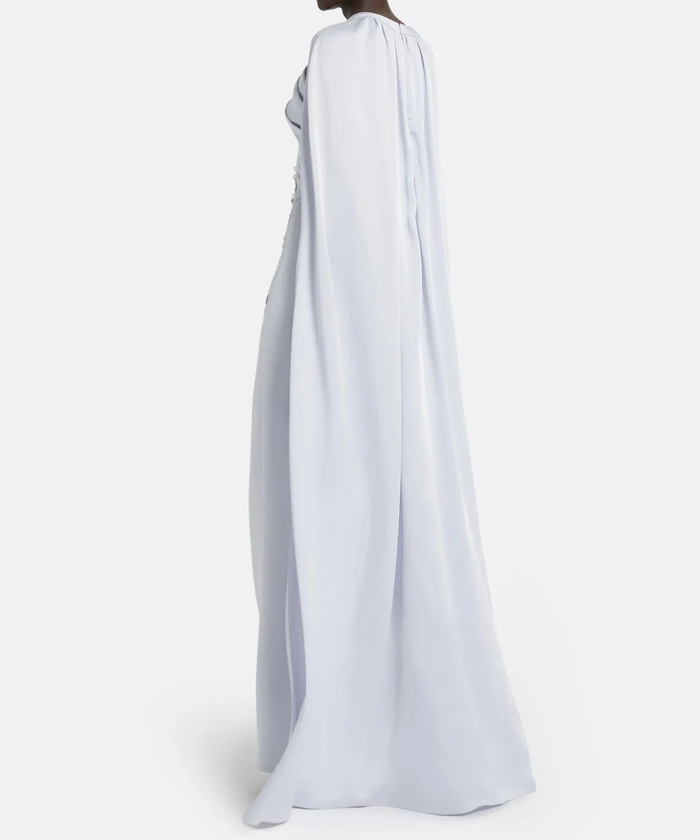 Halter Cape Sleeve Mermaid Evening Gown With Beaded Embellishment