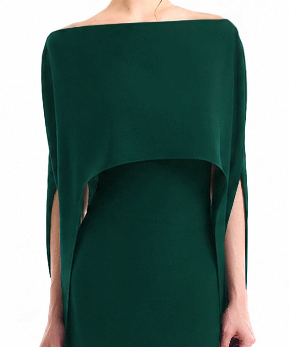Emerald Green Off Shoulder Cape Sleeve Formal Maxi Gown
