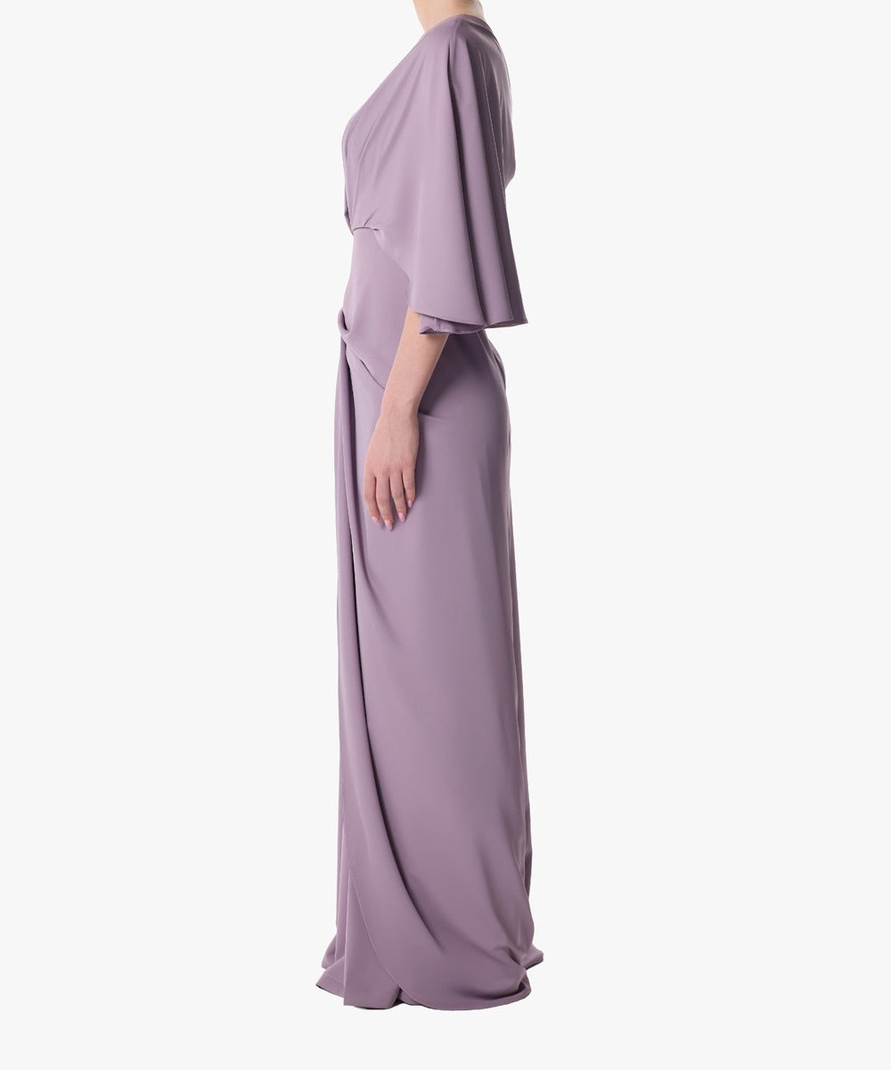 Dusty Lavender Asymmetric One Shoulder Draped Formal Maxi Dress