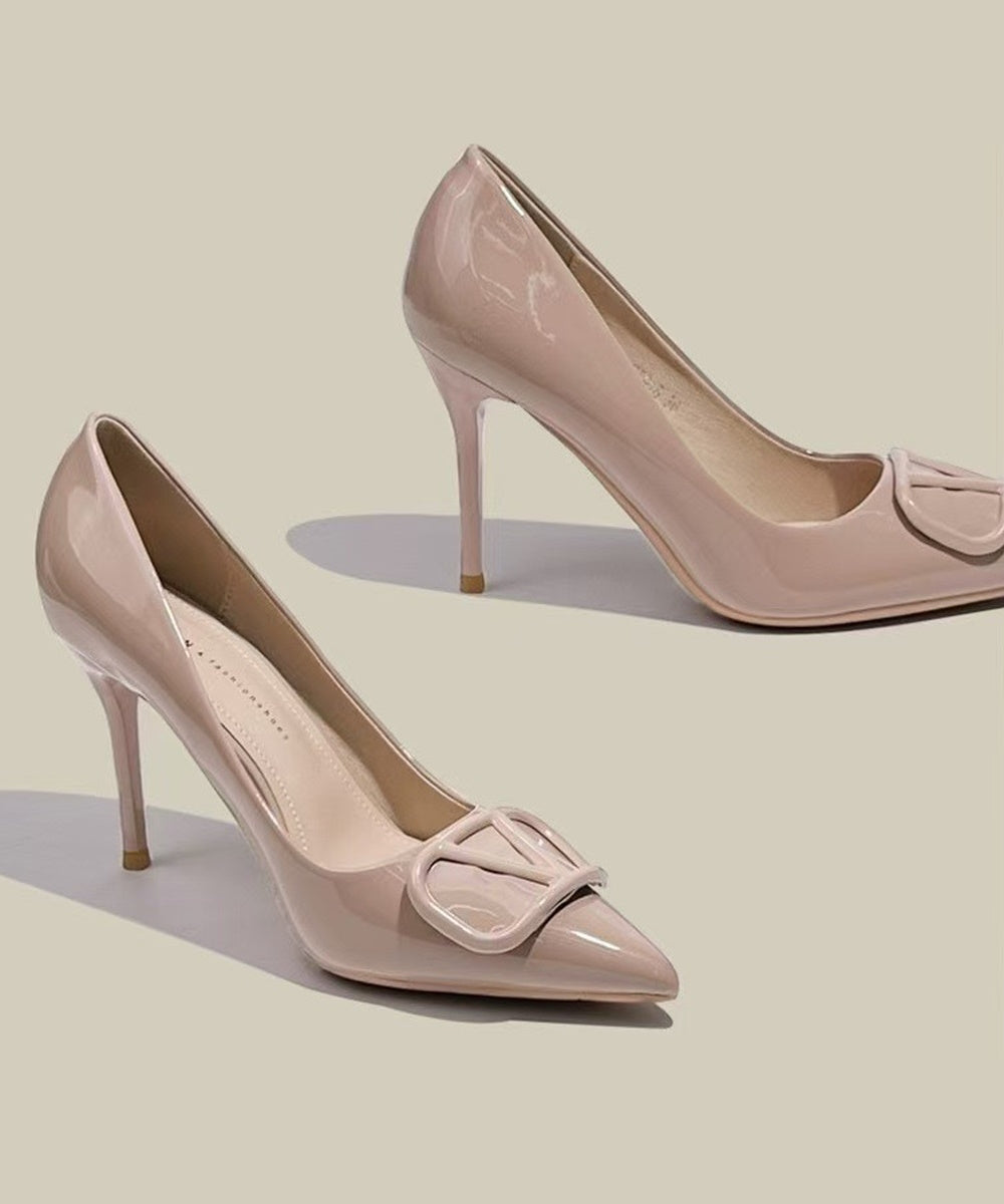 Patent Leather V Logo Pointed Toe Stiletto High Heel Pumps