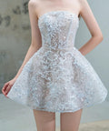 Strapless Light Blue 3D Floral Lace Mini Homecoming Dress